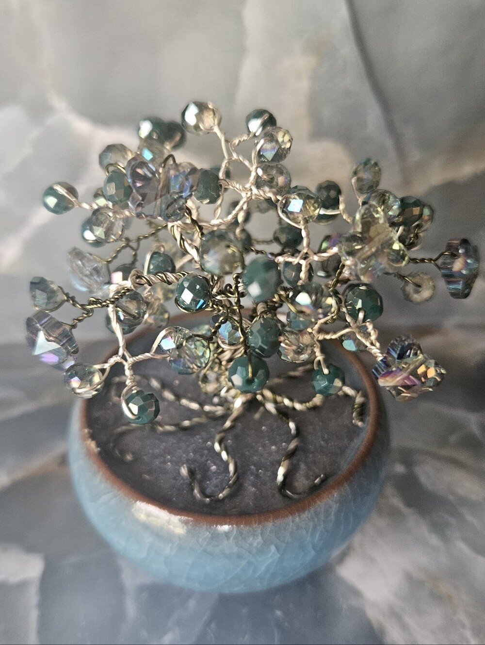 Crystal Beaded Wire Tree in Teal and Iridescent Beads